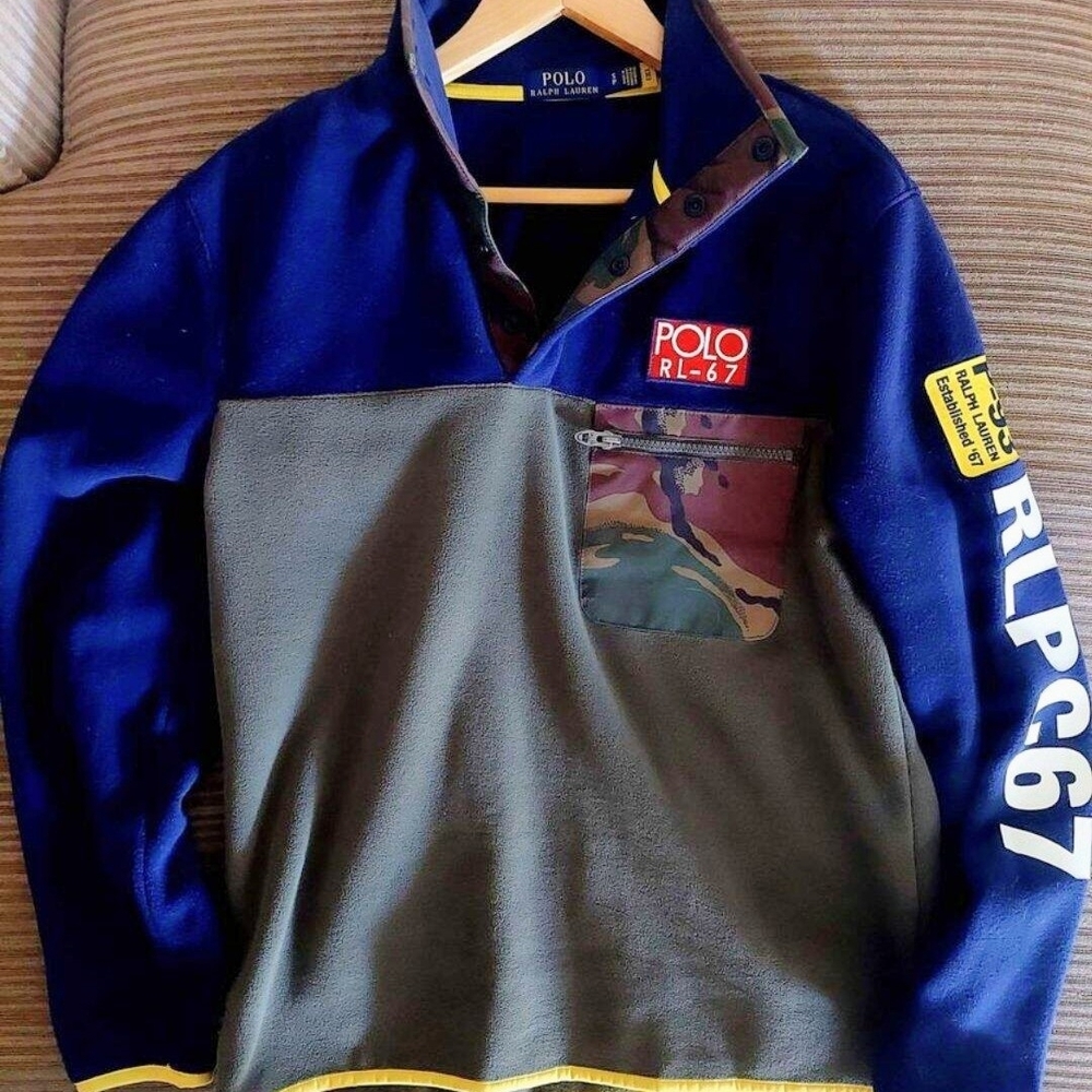 Ralph Lauren Men's Blue and Gray Zip-Up Sweater